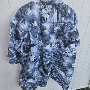 KY's Mens 4X Button Front Hawaiian Aloha Shirt Gray White Black Palms Floral